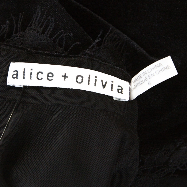 Pre Owned Alice + Olivia Black Velvet and Lace Jenny Top M 