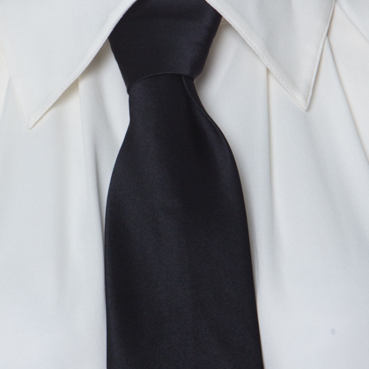 Pre Owned Alice + Olivia White Silk Pleated Sleeves Black Neck Tie Shirt L