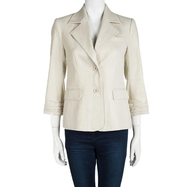 Pre Owned Alice + Olivia Metallic Beige Linen Blazer XS