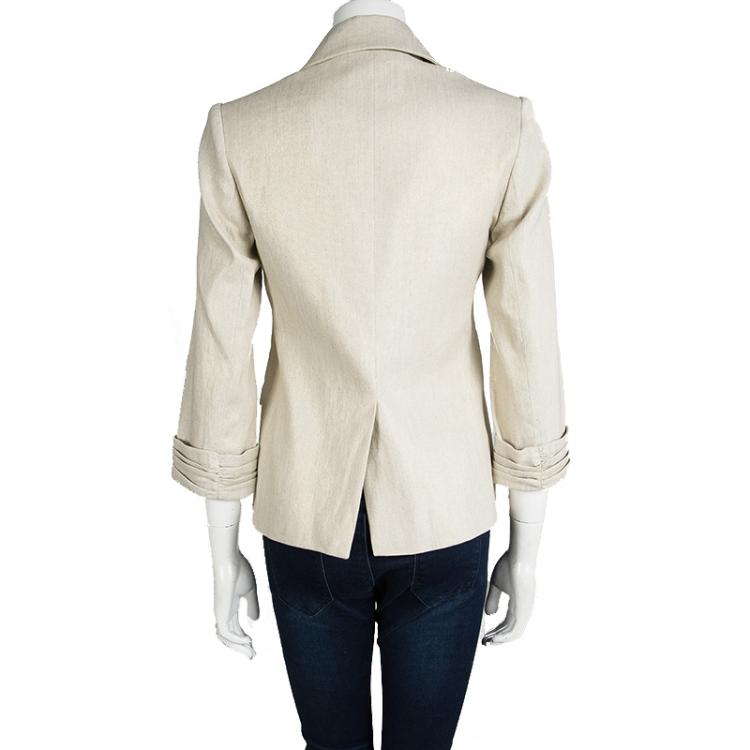 Pre Owned Alice + Olivia Metallic Beige Linen Blazer XS