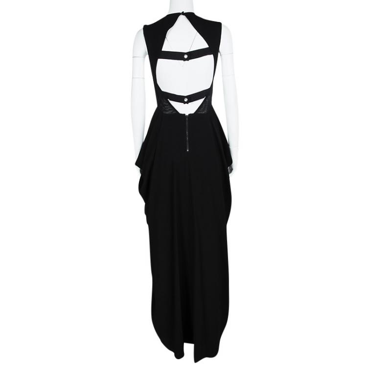 Pre Owned Alice + Olivia Black Cowl Neck Cutout Back Detail Draped Maxi Dress S