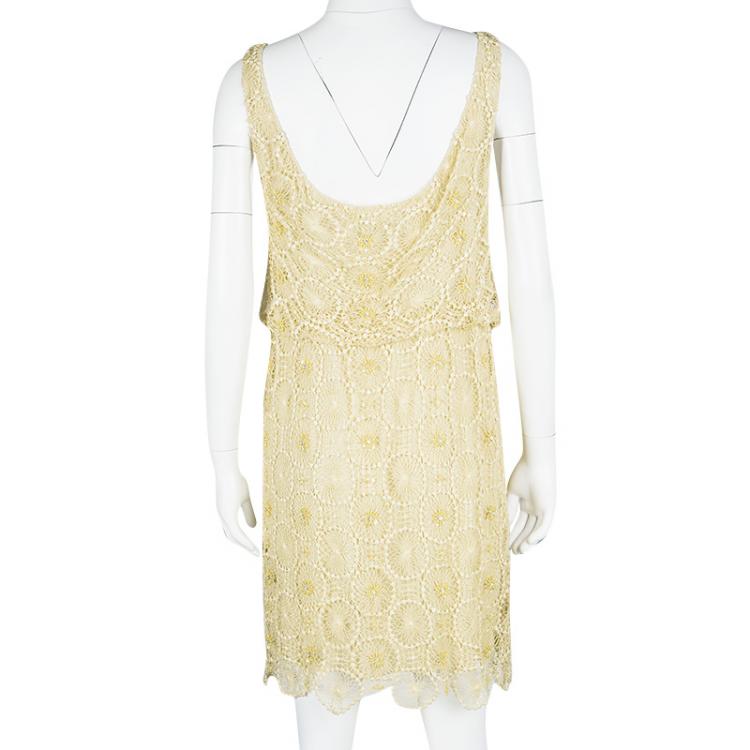 Pre Owned Alice + Olivia Yellow Cutout Lace Embellished Gabby Dress S