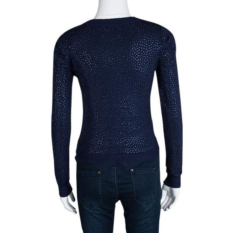 Pre Owned Alice + Olivia Navy Blue Crystal Embellished Sweater XS