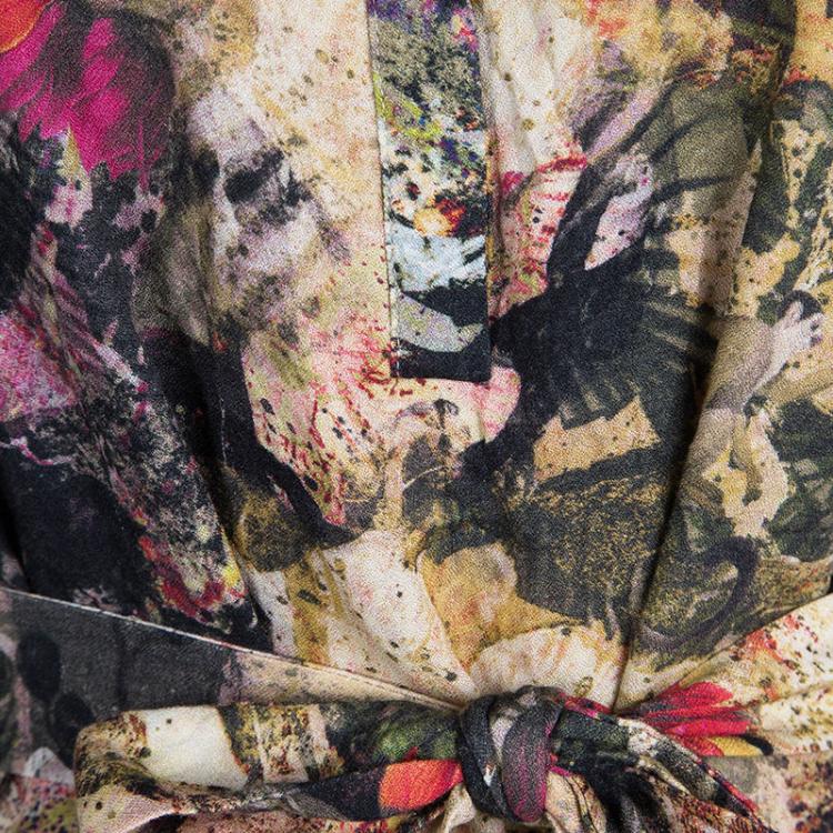 Pre Owned Alice + Olivia Multicolor Floral Print Belted Berk Dress S