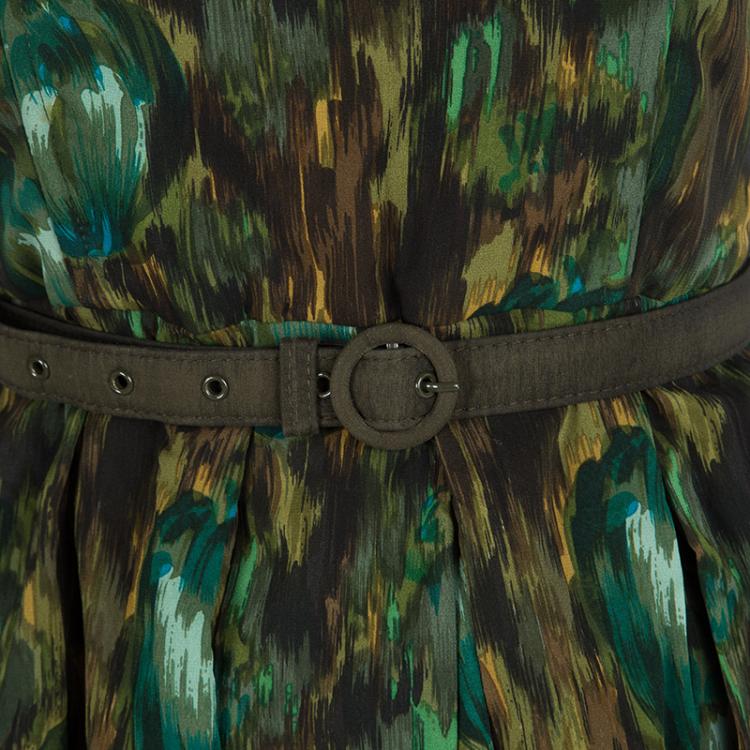 Pre Owned Alice + Olivia Green Floral Print Strapless Belted Dress M