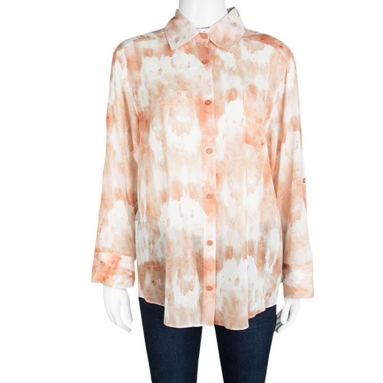 مملوكة مسبقًا Alice + Olivia Orange Tie Dye Silk Long Sleeve Piper Blouse M