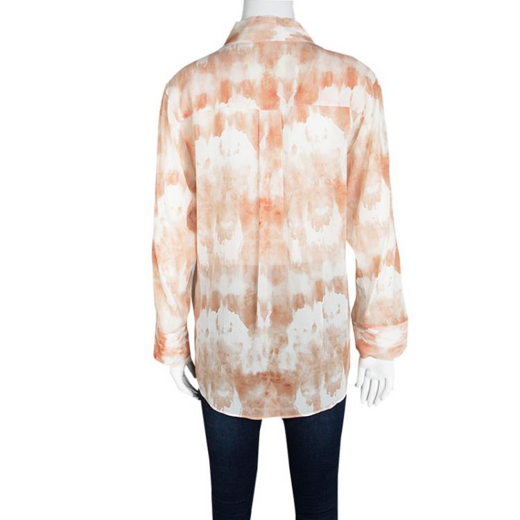 مملوكة مسبقًا Alice + Olivia Orange Tie Dye Silk Long Sleeve Piper Blouse M
