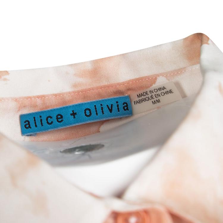 مملوكة �مسبقًا Alice + Olivia Orange Tie Dye Silk Long Sleeve Piper Blouse M