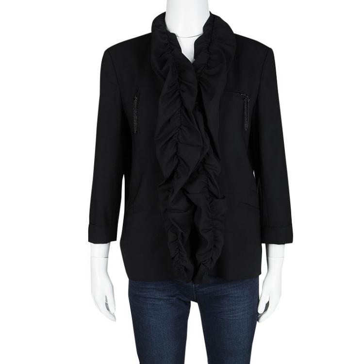 Pre Owned Alice + Olivia Black Wool Ruffle Detail Jacket M