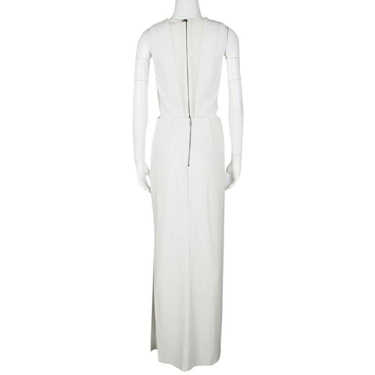 Pre Owned Alice + Olivia Off White Textured Crop Top and Skirt Set M