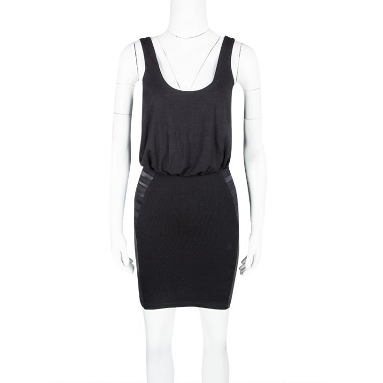 Pre Owned Alice + Olivia Black Leather Panel Detail Nicky Blouson Dress XS