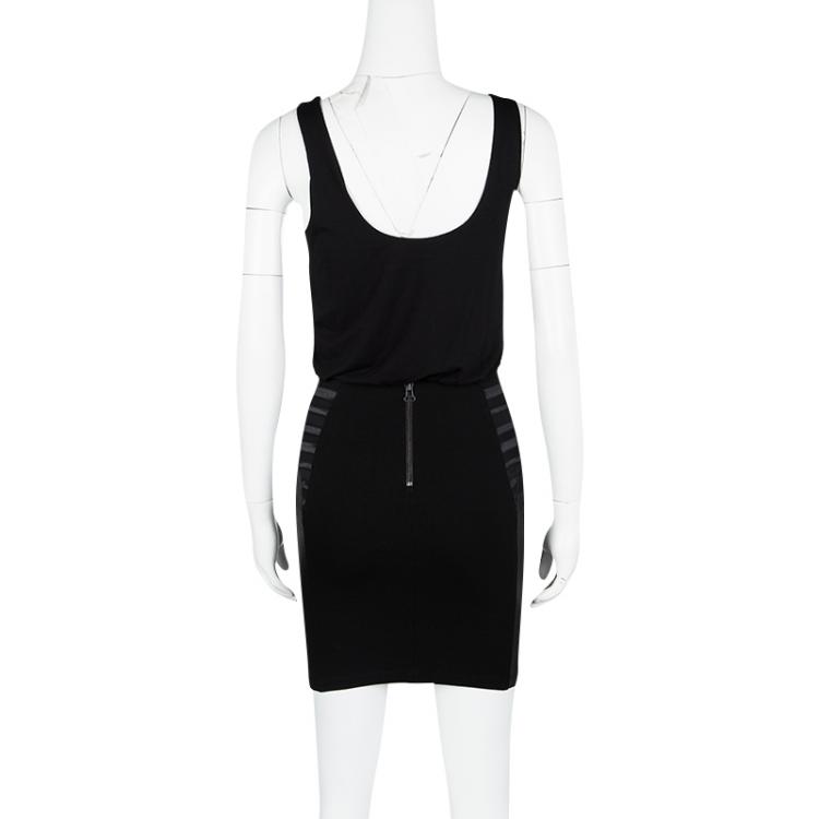 Pre Owned Alice + Olivia Black Leather Panel Detail Nicky Blouson Dress XS