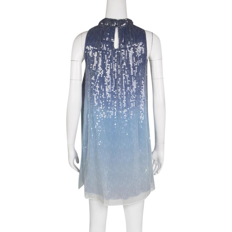 مملوكة مسبقًا Alice + Olivia Blue Ombre Sequined Sleeveless Dress S