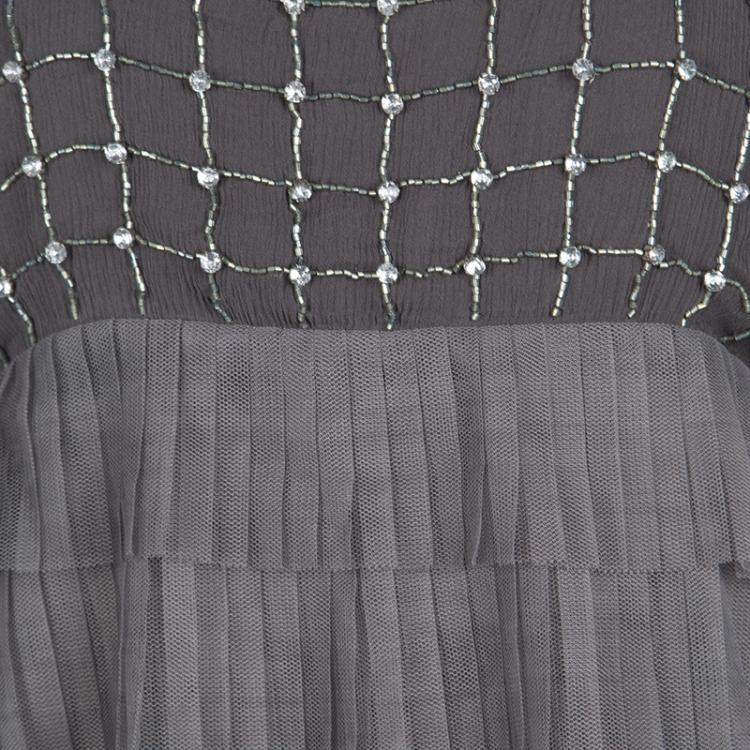 Pre Owned Alice + Olivia Grey Embellished Tiered Tutu Halter Top S
