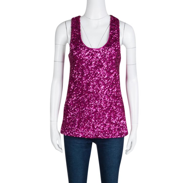 Pre Owned Alice + Olivia Pink Sequined Tank Top S