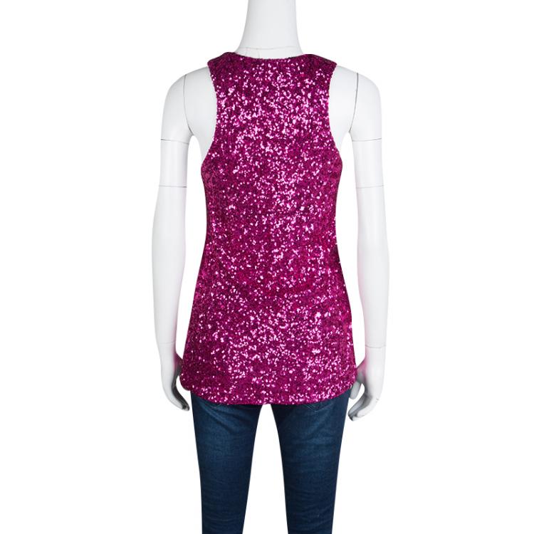 Pre Owned Alice + Olivia Pink Sequined Tank Top S