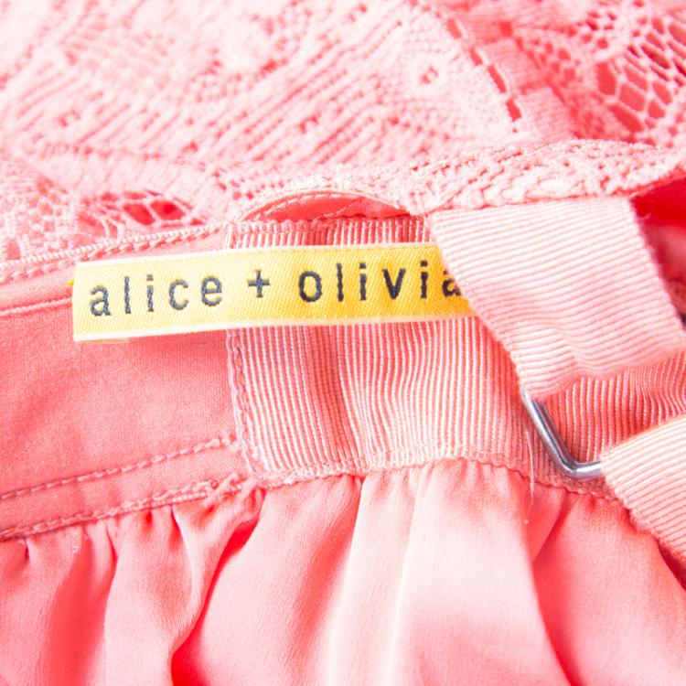 Pre Owned Alice + Olivia Salmon Pink Lace Odette Cross Back Sleeveless Dress S