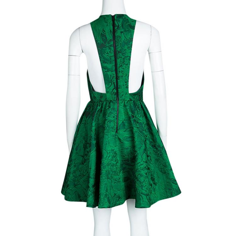 مملوكة مسبقًا Alice + Olivia Emerald Green Floral Jacquard Racerback Tevin Dress S