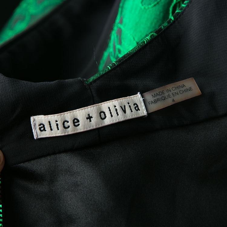 مملوكة مسبقًا Alice + Olivia Emerald Green Floral Jacquard Racerback Tevin Dress S