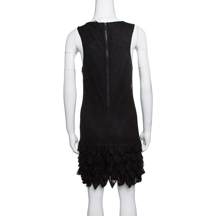Pre Owned Alice + Olivia Black Floral Lace Layered Bottom Sleeveless Dress S
