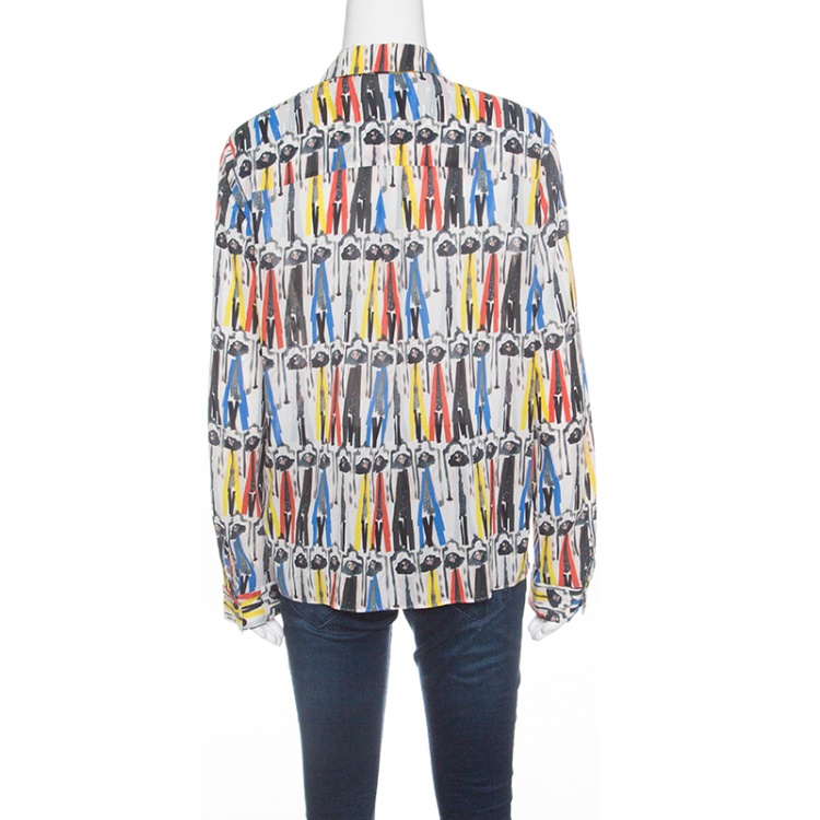 Pre Owned Alice + Olivia Multicolor Willa Printed Silk Long Sleeve Button Front Shirt L