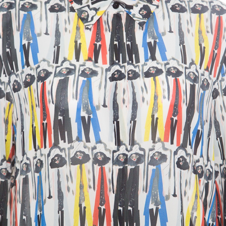 Pre Owned Alice + Olivia Multicolor Willa Printed Silk Long Sleeve Button Front Shirt L