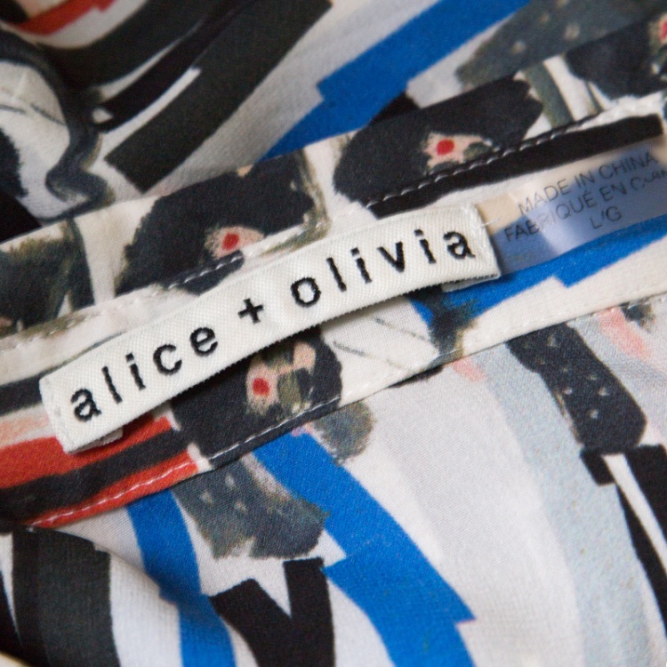 Pre Owned Alice + Olivia Multicolor Willa Printed Silk Long Sleeve Button Front Shirt L
