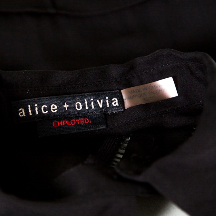 Pre Owned Alice + Olivia Employed Black Silk Ladder Lace Insert Button Front Shirt XS