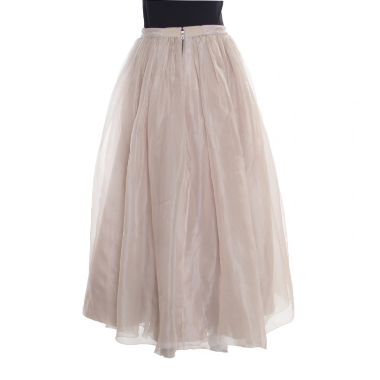 Pre Owned Alice + Olivia Beige Silk Organza Gathered Abella Ballgown Skirt S