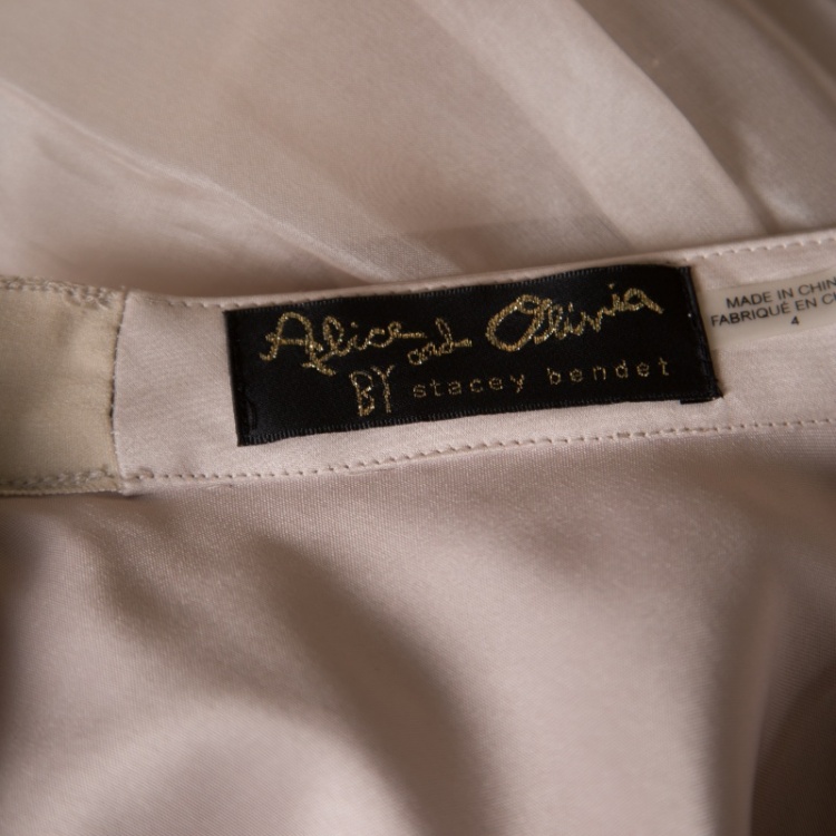 Pre Owned Alice + Olivia Beige Silk Organza Gathered Abella Ballgown Skirt S