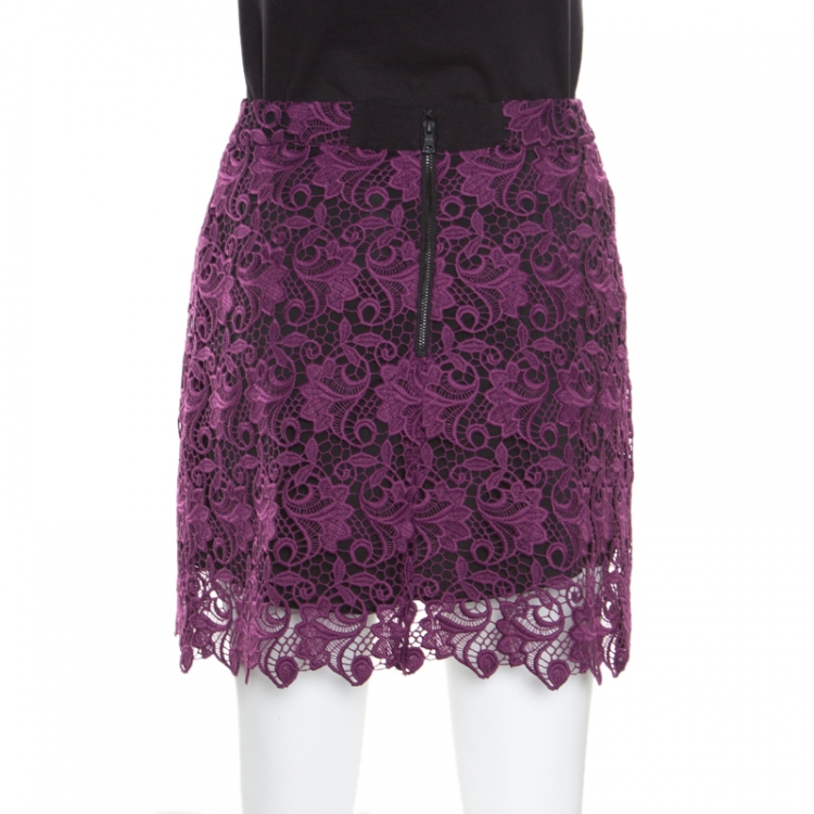 Pre Owned Alice + Olivia Plum Lace Riley Mini Skirt S