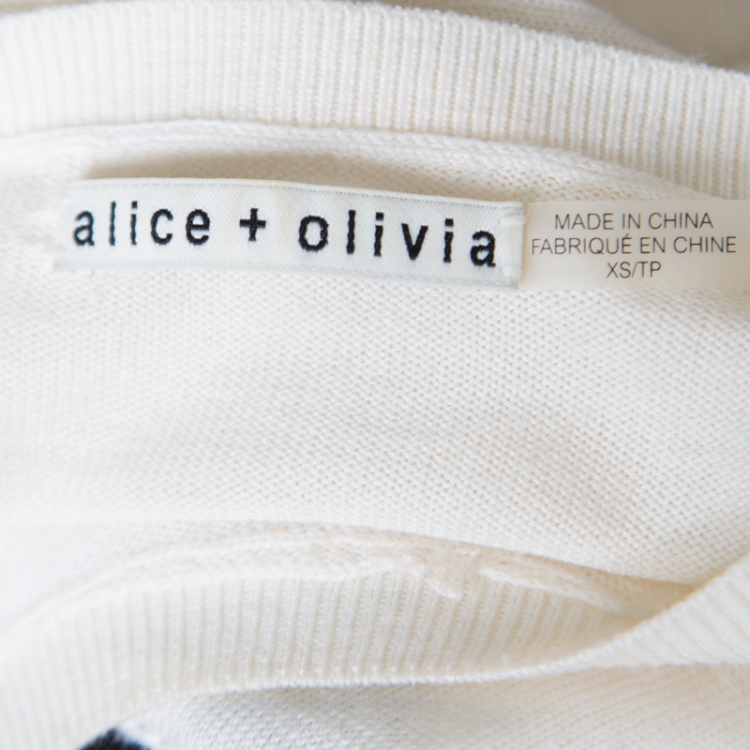 Pre Owned Alice + Olivia Cream Do Not Disturb Embroidered Sweater XS