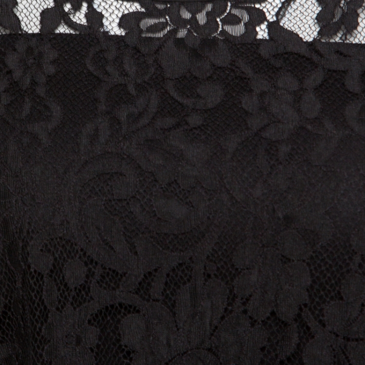 Pre Owned Alice + Olivia Black Floral Lace Scalloped Trim Detail Sleeveless Top L