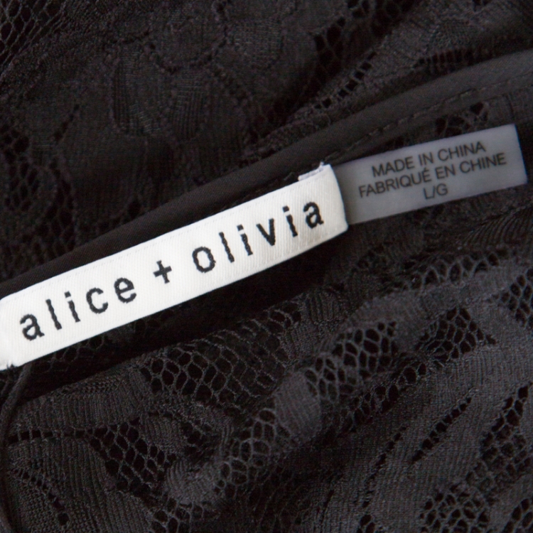 Pre Owned Alice + Olivia Black Floral Lace Scalloped Trim Detail Sleeveless Top L