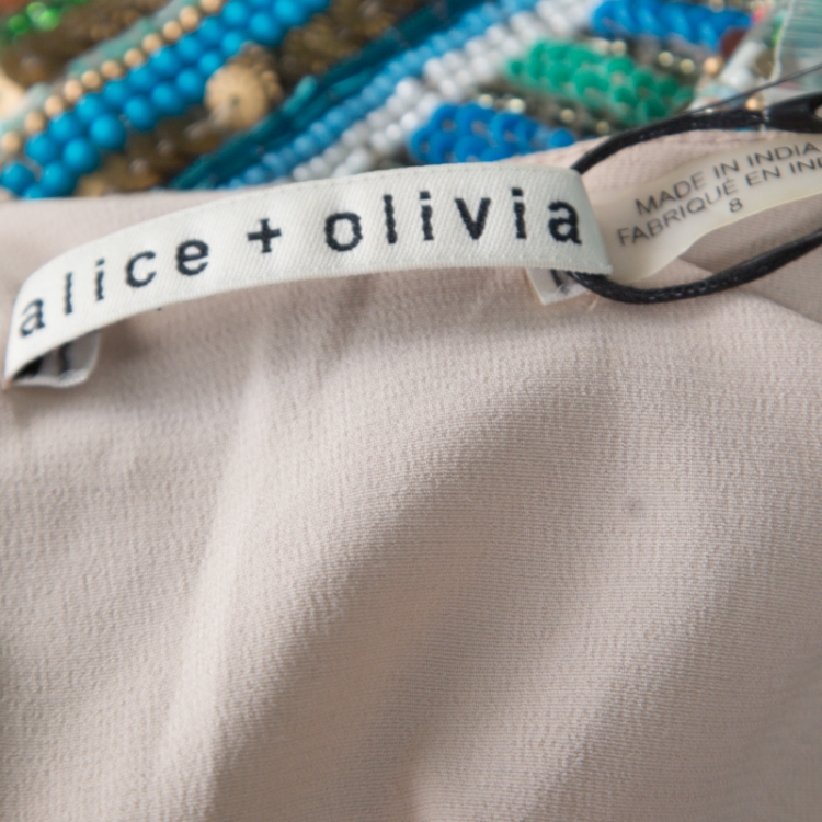 مملوكة مسبقًا Alice + Olivia Multicolor Embellished V-Neck Sleeveless Venetia Dress M