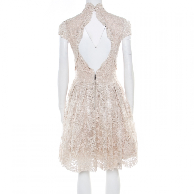 Pre Owned Alice + Olivia Beige Embroidered Cutout Back Detail Natalina Dress S