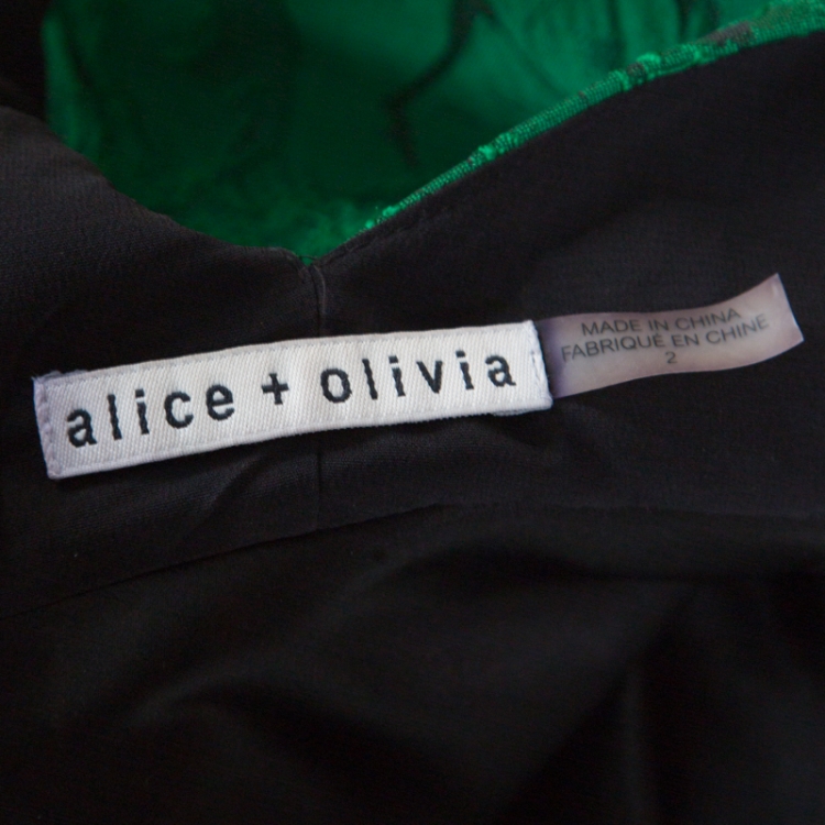 Pre Owned Alice + Olivia Emerald Green Floral Jacquard Racerback Tevin Mini Dress S