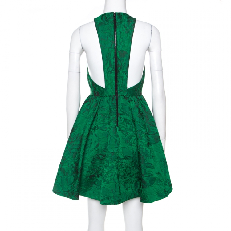 Pre Owned Alice + Olivia Emerald Green Floral Jacquard Racerback Tevin Mini Dress S