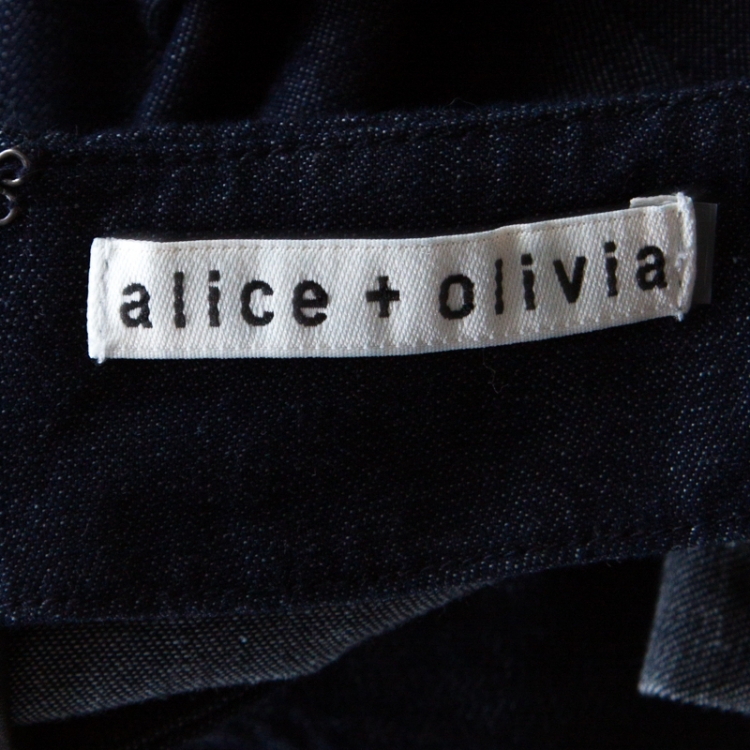 Pre Owned Alice + Olivia Indigo Dark Wash Denim Ruffle Detail Cropped Elvira Culottes L