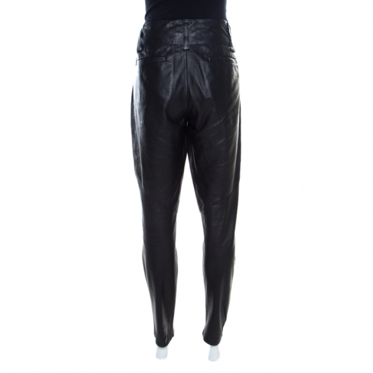 Pre Owned Alice + Olivia Black Leather Paneled Tapered Pants S