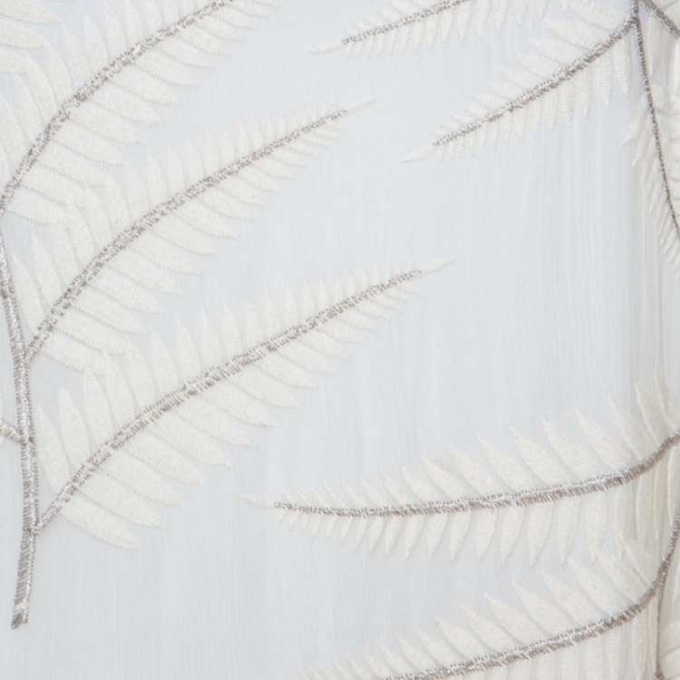 Pre Owned Alice + Olivia Off White Embroidered Silk Kelly Halter Maxi Dress M