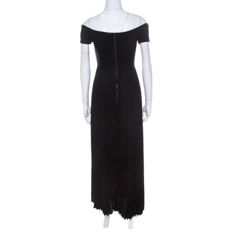 Pre Owned Alice + Olivia Black Jersey and Chiffon Off Shoulder Ilana Maxi Dress S 