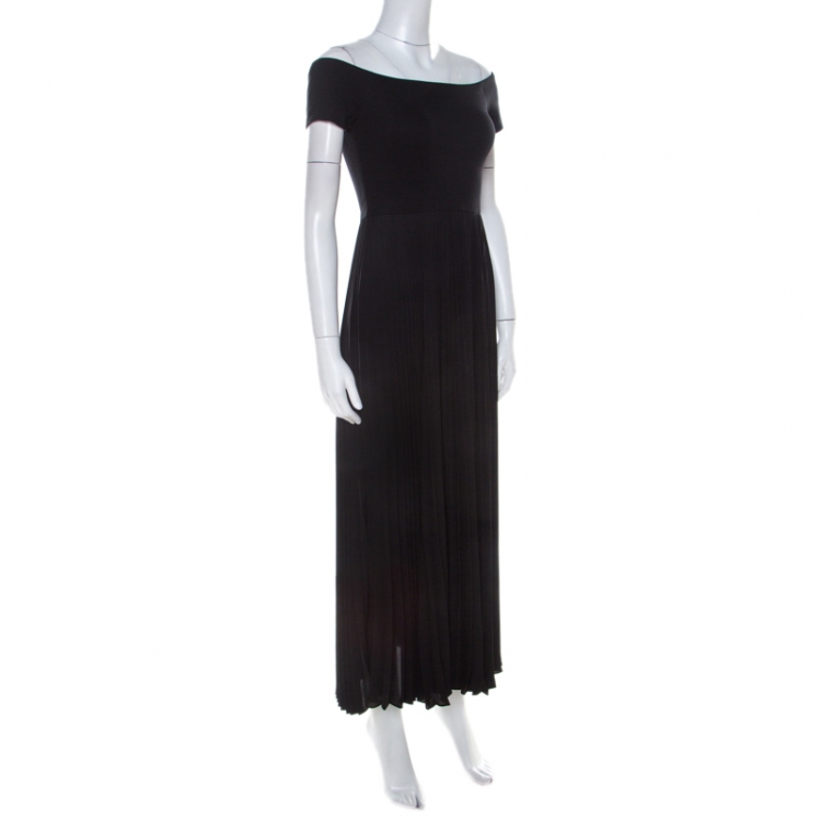 Pre Owned Alice + Olivia Black Jersey and Chiffon Off Shoulder Ilana Maxi Dress S 