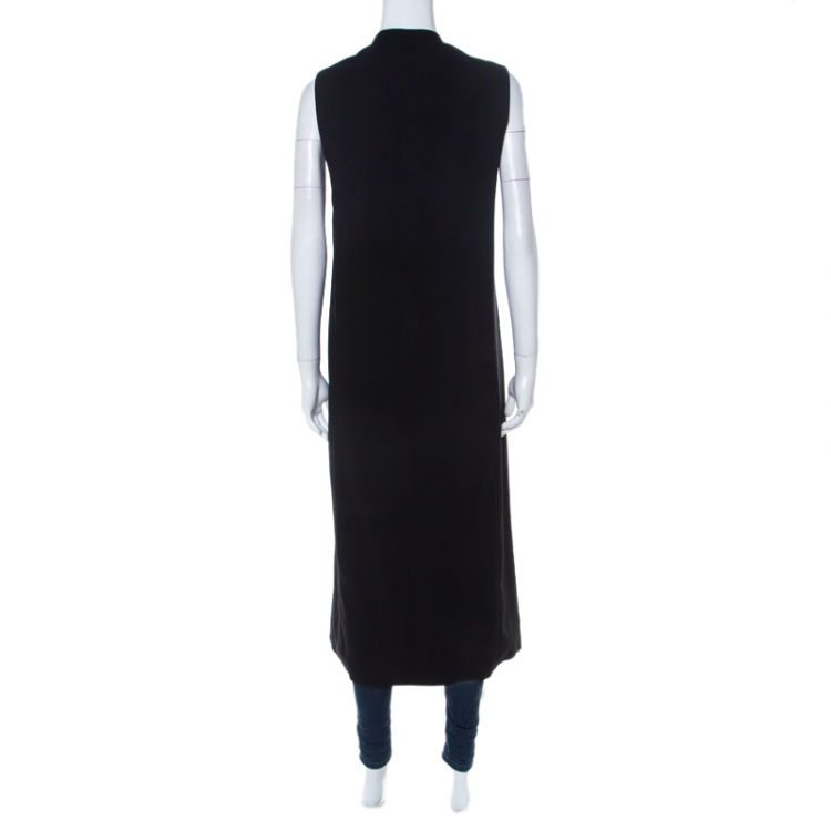 Pre Owned Alice + Olivia Black Drape Front White Collar Detail Long Vest Jacket M