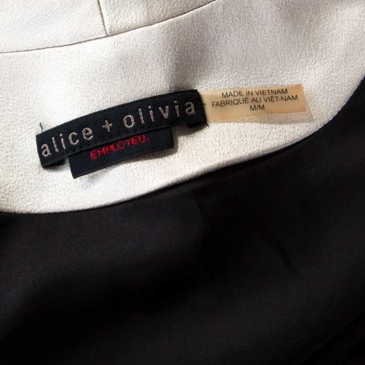 Pre Owned Alice + Olivia Black Drape Front White Collar Detail Long Vest Jacket M