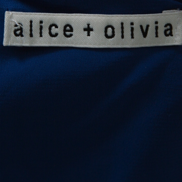 مملوكة مسبقًا Alice + Olivia Blue Cotton Cap Sleeve Zip Front Woven Amy Crop Top M