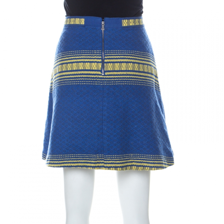 Pre Owned Alice + Olivia Blue Cotton Inverted Pleat Russo Skirt M