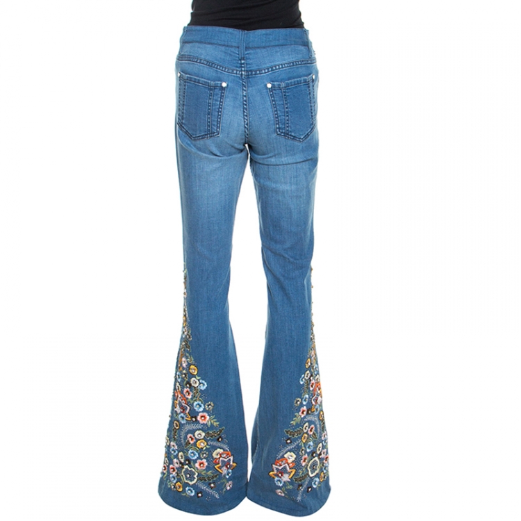 Pre Owned Alice + Olivia Blue Denim Embellished Flared Ryley Jeans M