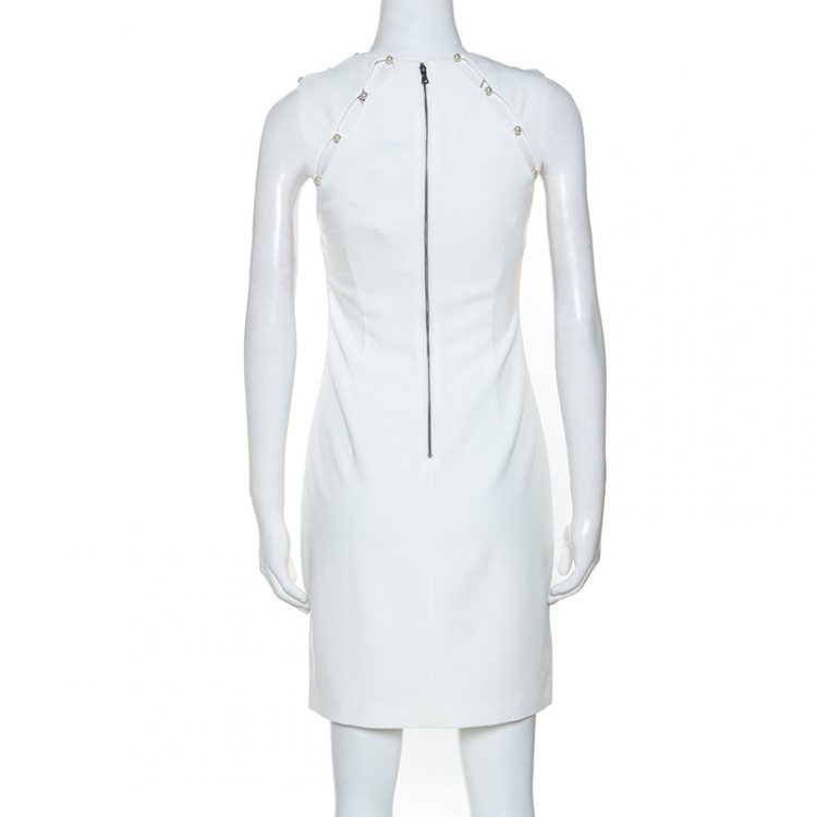 Pre Owned Alice + Olivia Off White Crepe Pearl Detail Kristiana Dress S