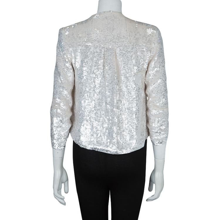 Pre Owned Alice + Olivia White All Over Sequin Embellished Jacket XS
